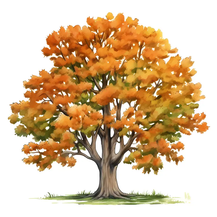 Golden Autumn Tree with Colorful Leaves