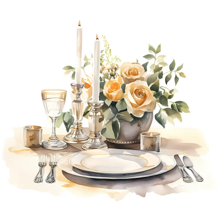 Beautiful Dining Table with Candles and Flowers