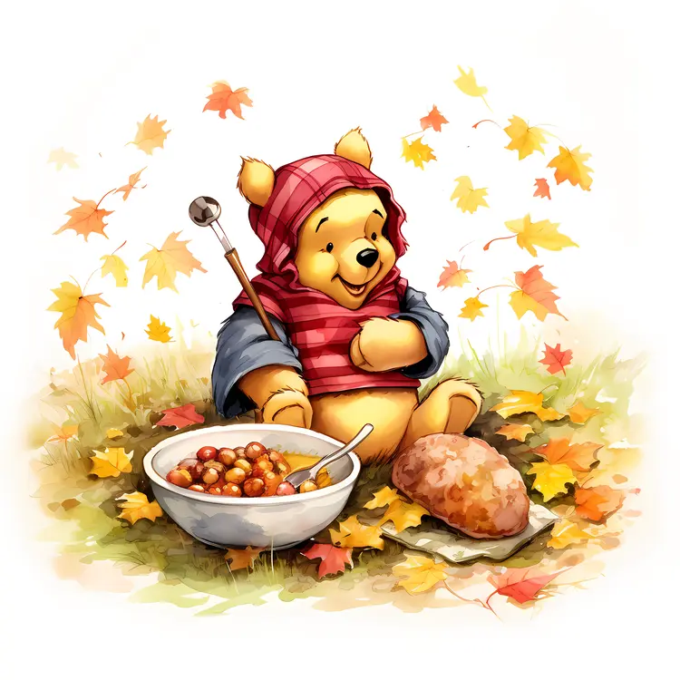 Yellow Bear with Scarf and Food