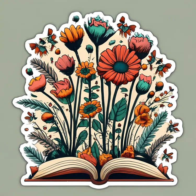 Open Book with Blooming Flowers