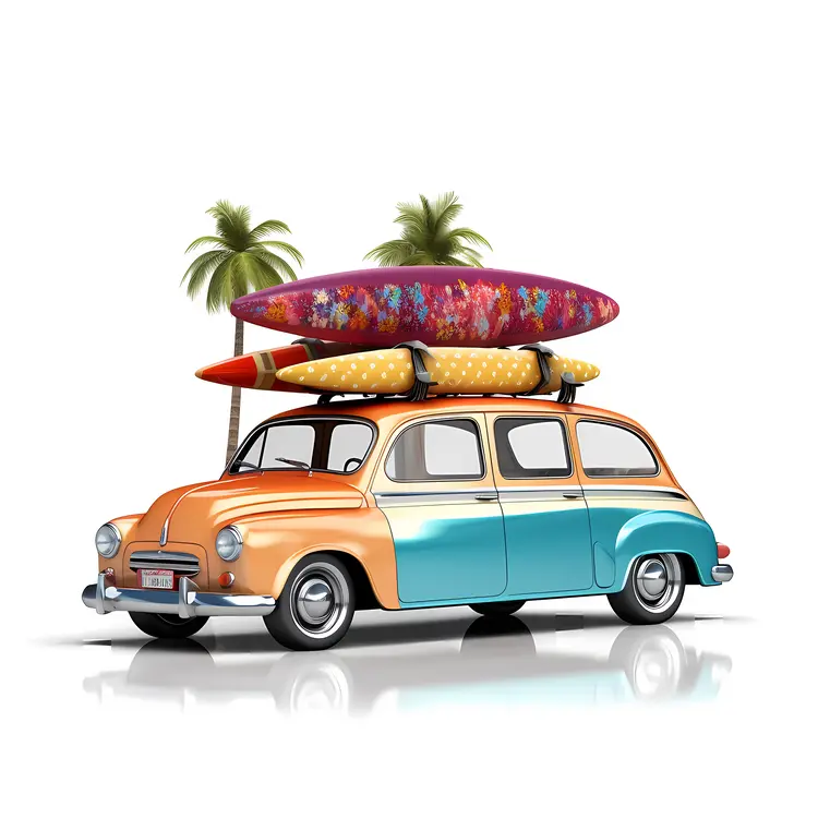 Vintage Car with Surfboards for a Summer Beach Vacation
