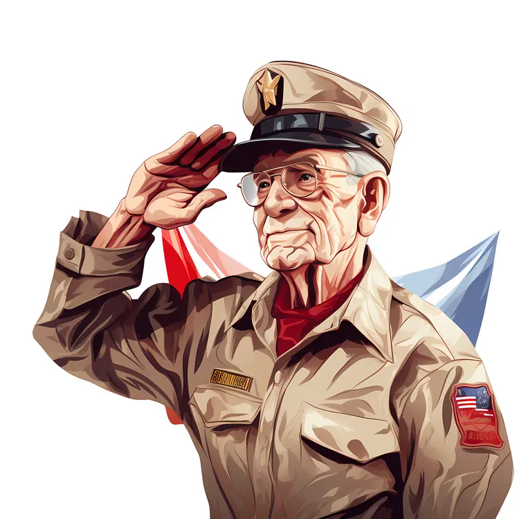 Saluting Soldier with American Flag