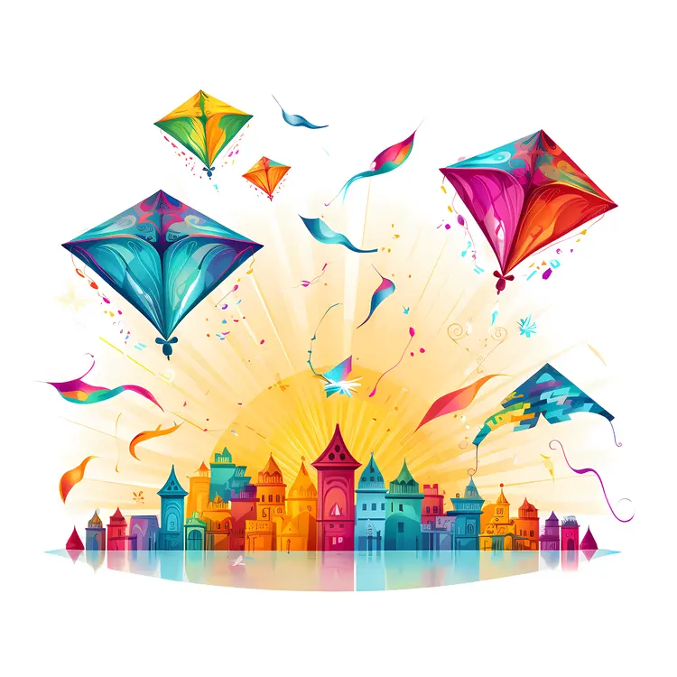 Colorful Kites Over a City