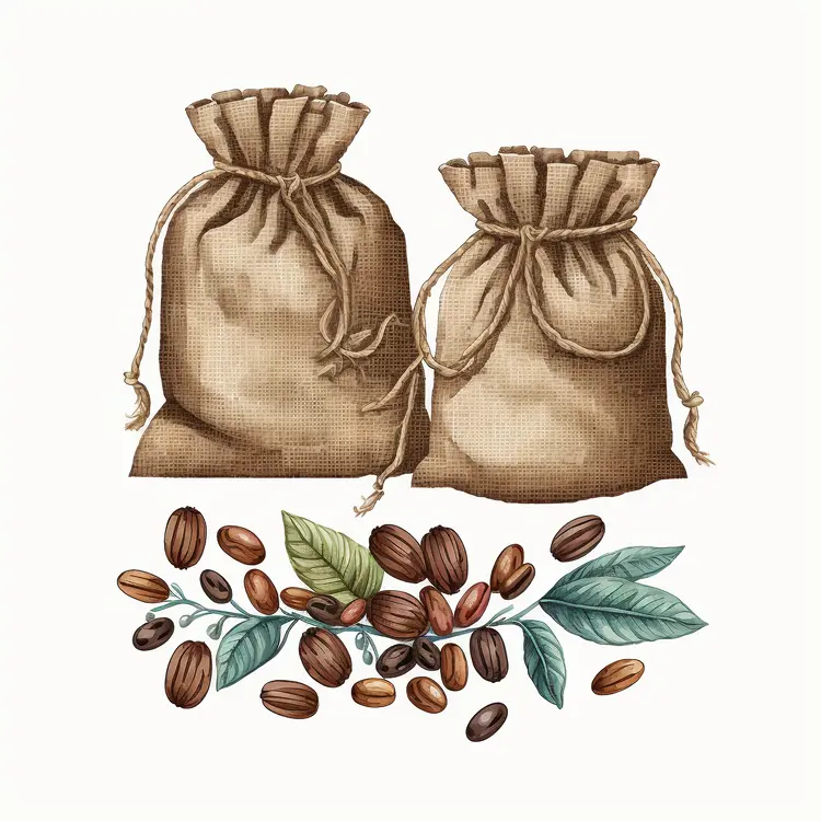 Burlap Bags with Coffee Beans Illustration