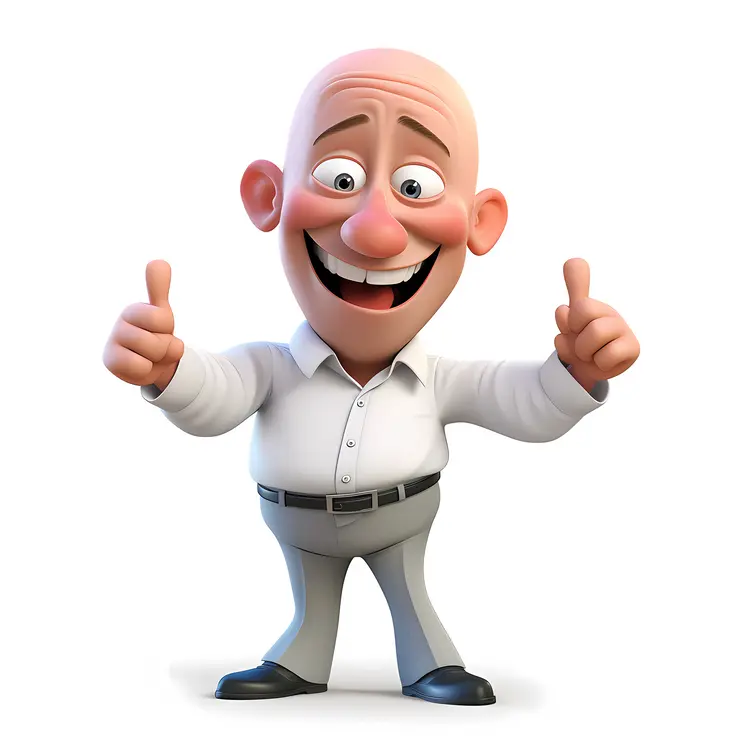 Happy Bald Cartoon Character Giving Thumbs Up