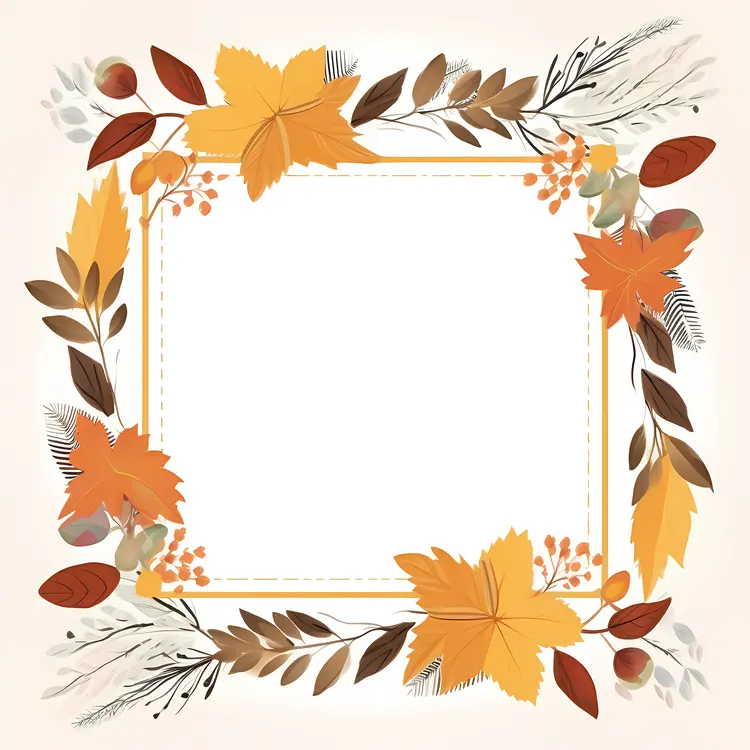Thanksgiving Autumn Frame with Leaves and Berries