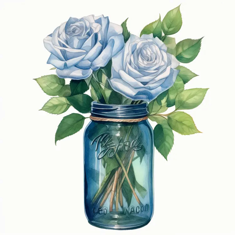 Beautiful Blue Roses in a Jar