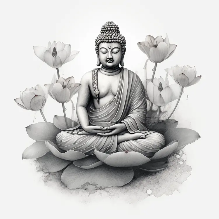 Buddha Statue with Lotus Flowers in Meditation