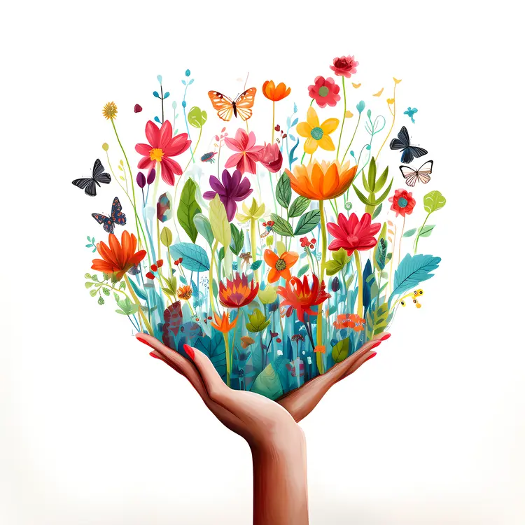 Hands Holding Blooming Flowers