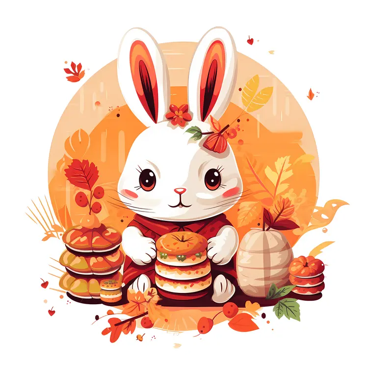 Cute Rabbit with Autumn Food