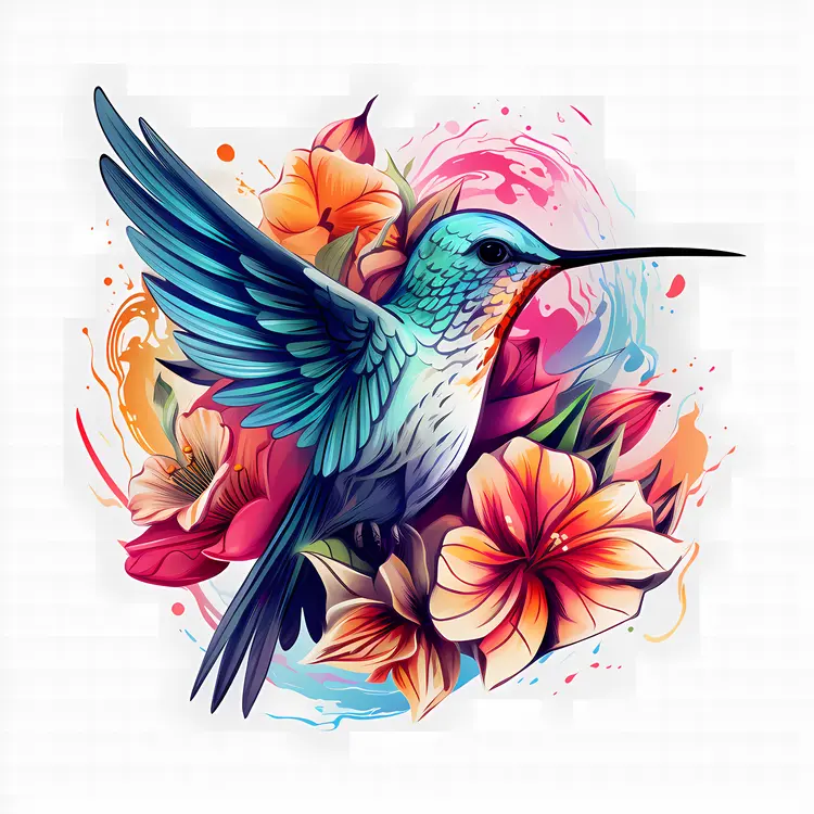 Hummingbird Surrounded by Lush Flowers