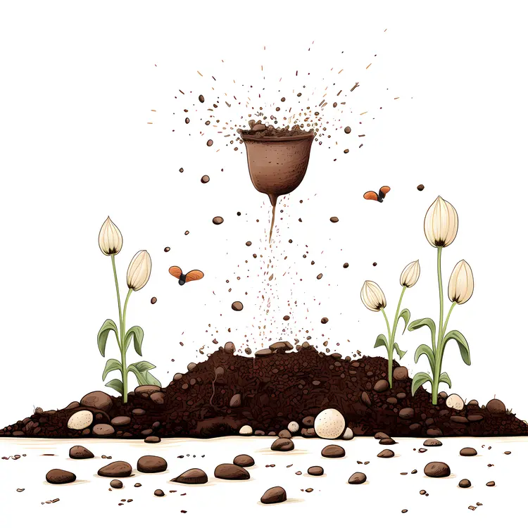 Pot with Soil and Seeds Sprouting