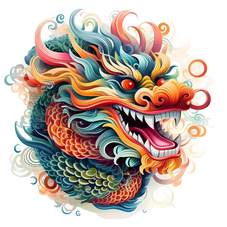 Colorful Dragon with Fiery Mane
