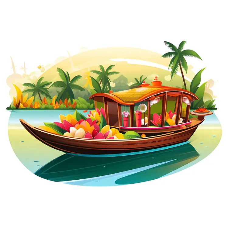 Houseboat with Colorful Flowers