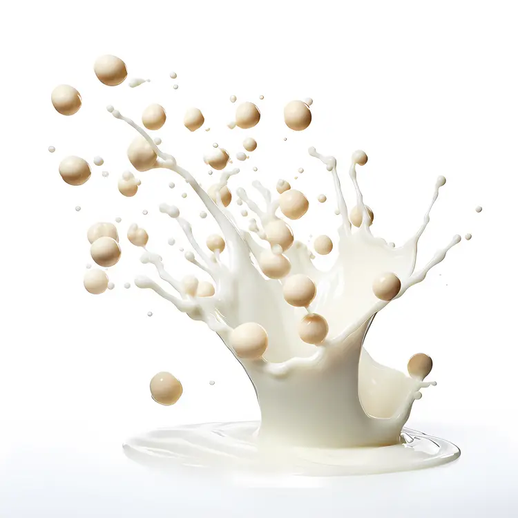 Soy Milk Splash with Floating Soybeans