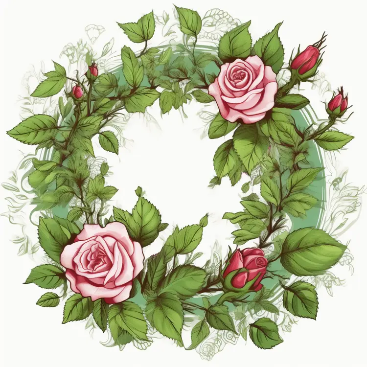 Beautiful Rose Wreath with Pink Roses and Green Leaves