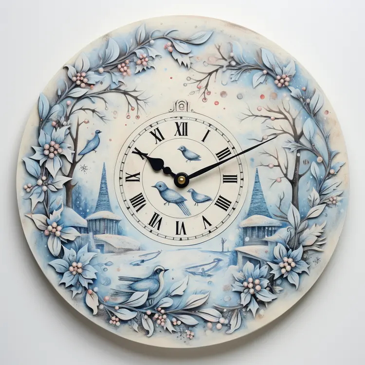 Bird Clock in Winter Wonderland