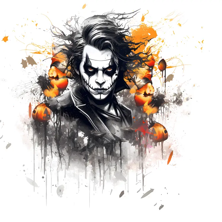 Scary Clown Face with Pumpkins