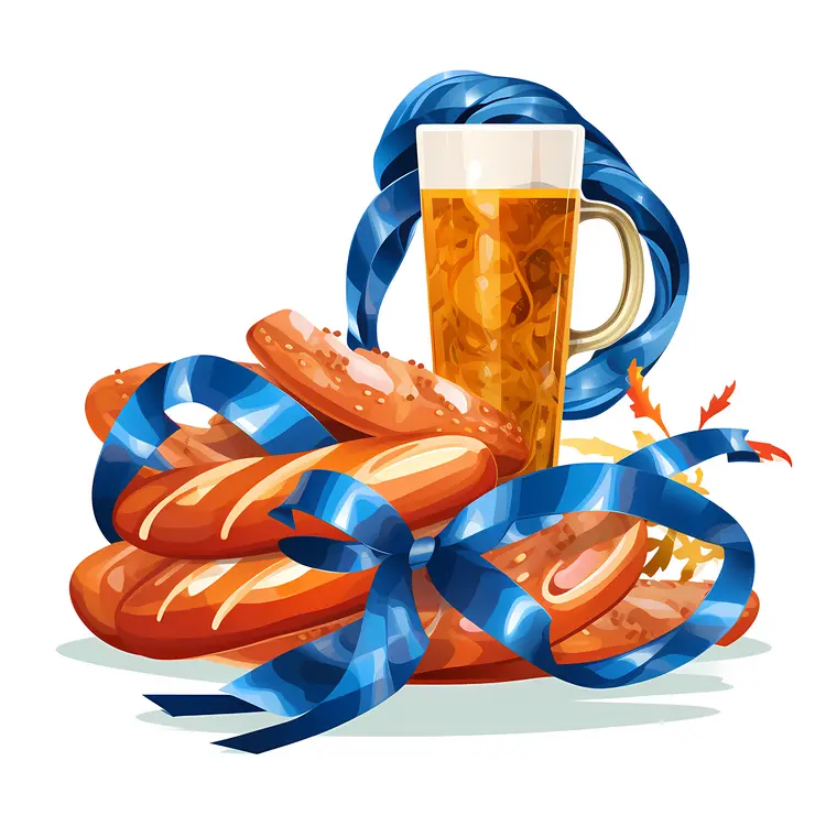 Beer and Pretzels with Blue Ribbon for Oktoberfest Celebration