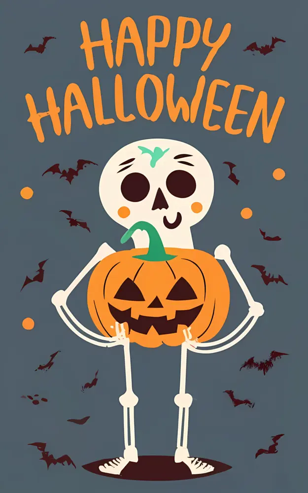 Skeleton Holding Pumpkin for Halloween