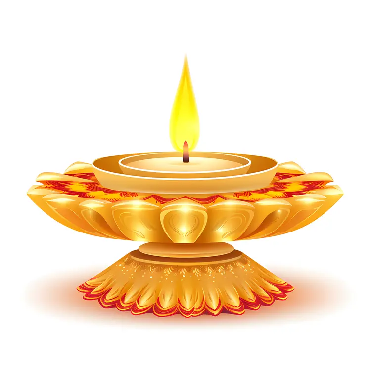Golden Diya with Candle Flame for Diwali