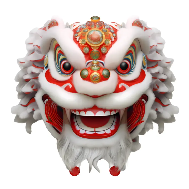 White and Red Traditional Lion Mask