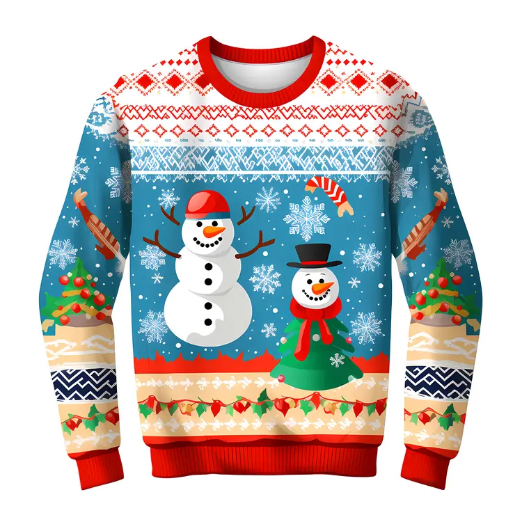 Snowman Sweater with Candy Canes and Christmas Trees