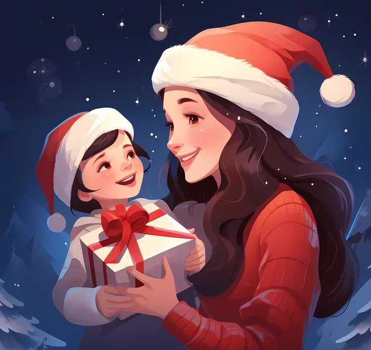 Mother and Child Sharing Christmas Joy