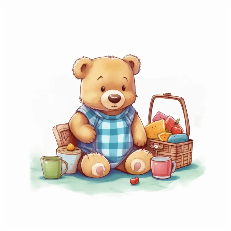 Cute Teddy Bear with Picnic Basket