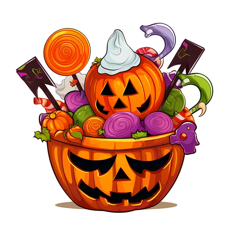 Halloween Jack-o'-lantern with Candy and Decorations