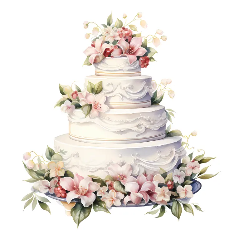 Classic Wedding Cake with White Floral Arrangements