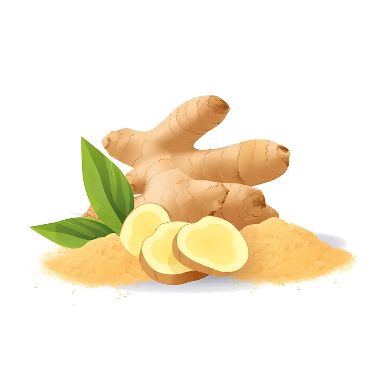 Ginger Powder and Root with Green Leaves