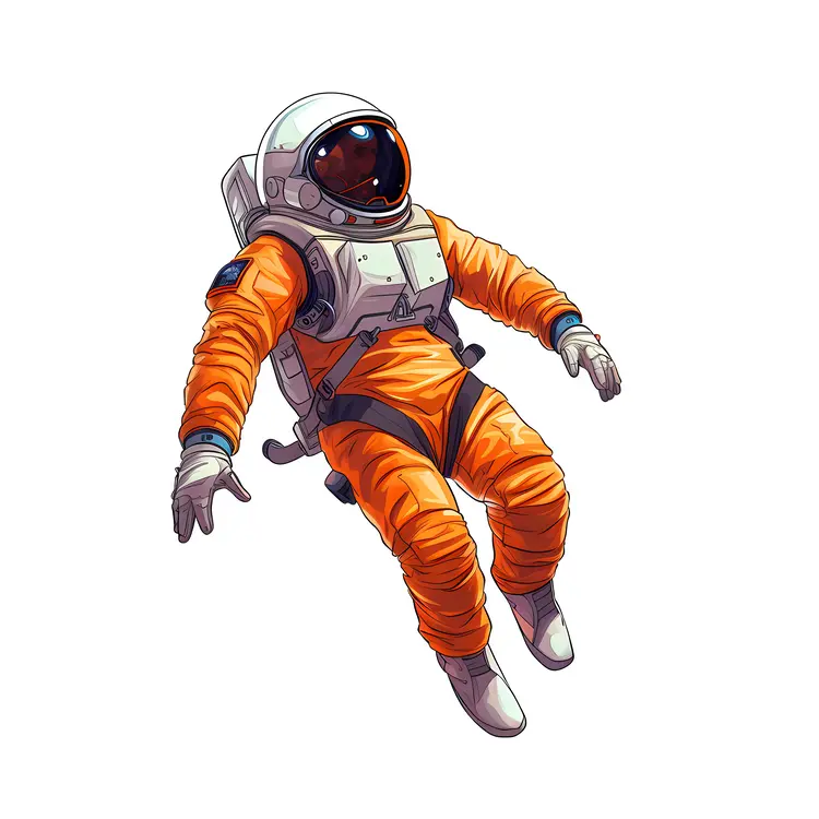 Astronaut in Orange Space Suit Floating in Zero Gravity