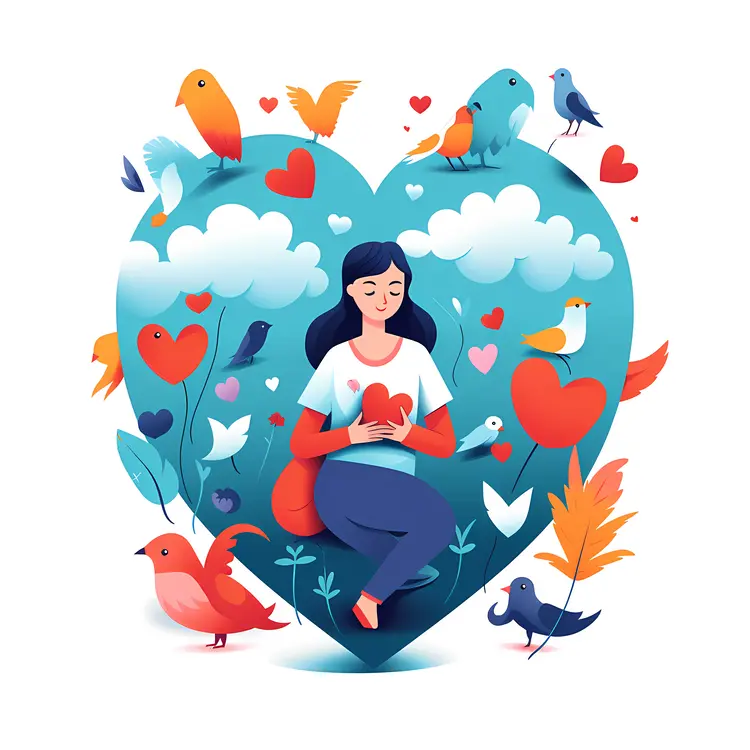 Woman with Heart and Birds