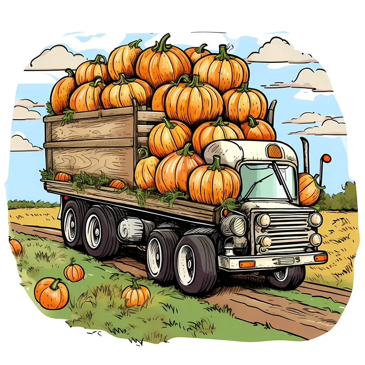 Pumpkin Truck in Autumn Harvest Scene