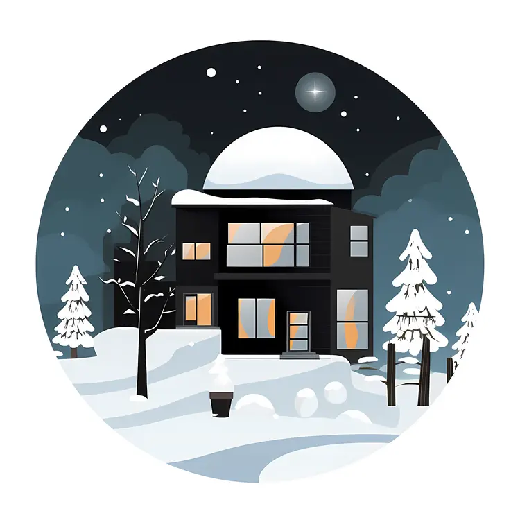 Snowy House at Night