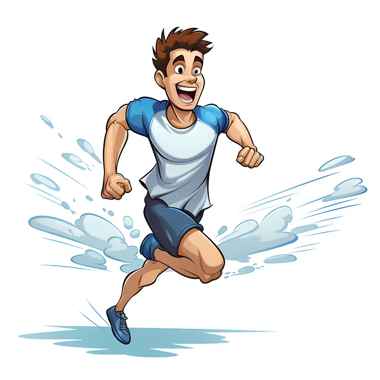 Cartoon Man Running with Joy