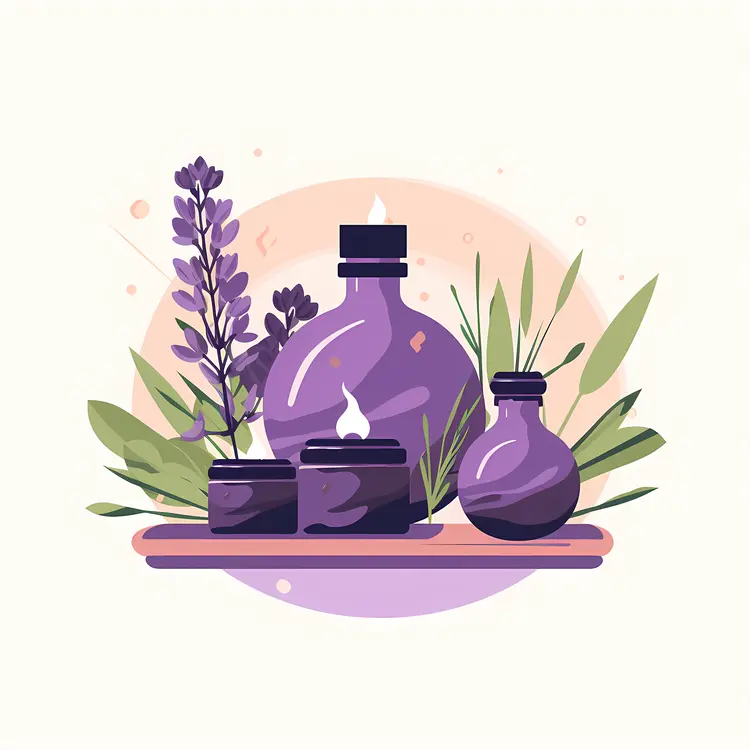 Purple Bottles with Lavender and Leaves