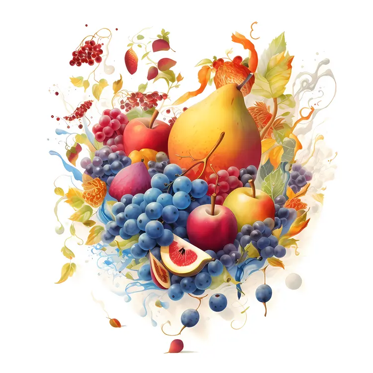 Colorful Fruit Composition with Grapes and Pears