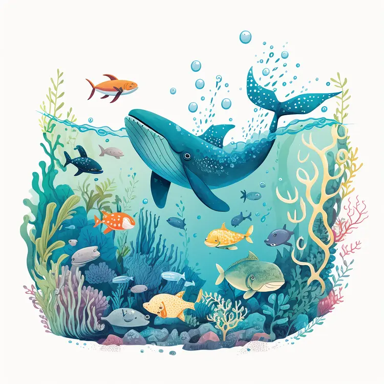 Beautiful Whale in Vibrant Underwater World