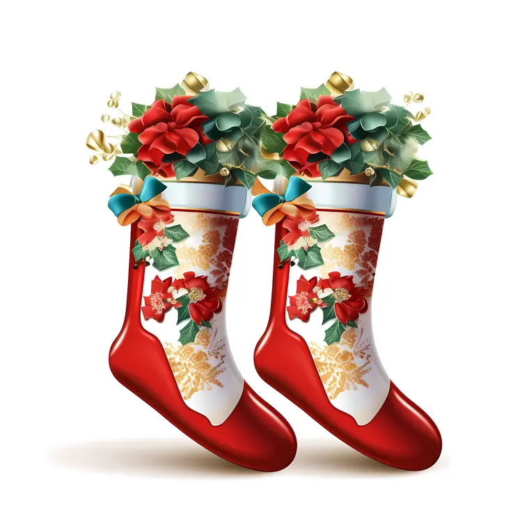 Christmas Stockings with Holly and Bows