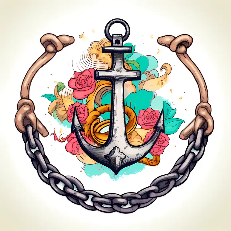 Anchor with Chain and Floral Design