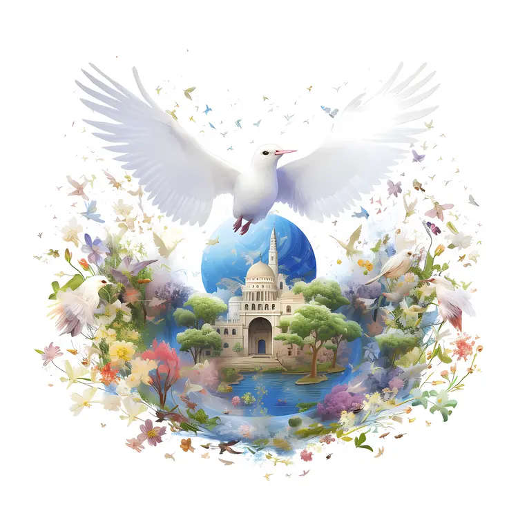 White Dove with Scenic Building Background