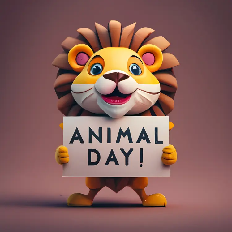 Happy Lion with Animal Day Sign