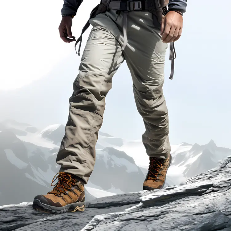 Gray Climbing Pants on a Mountain