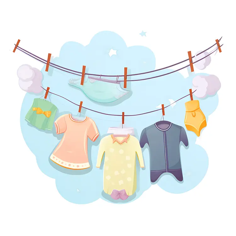 Cute Children's Clothing Hanging on Clothesline Illustration