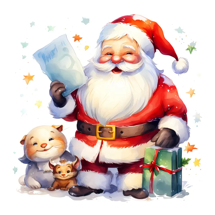 Santa Claus with Gifts and Animals