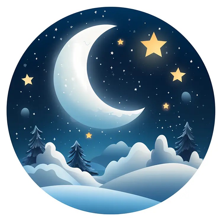 Winter Night Sky with Moon and Stars