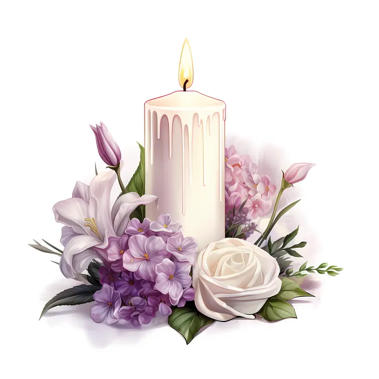 Single Candle with Lilies and Roses