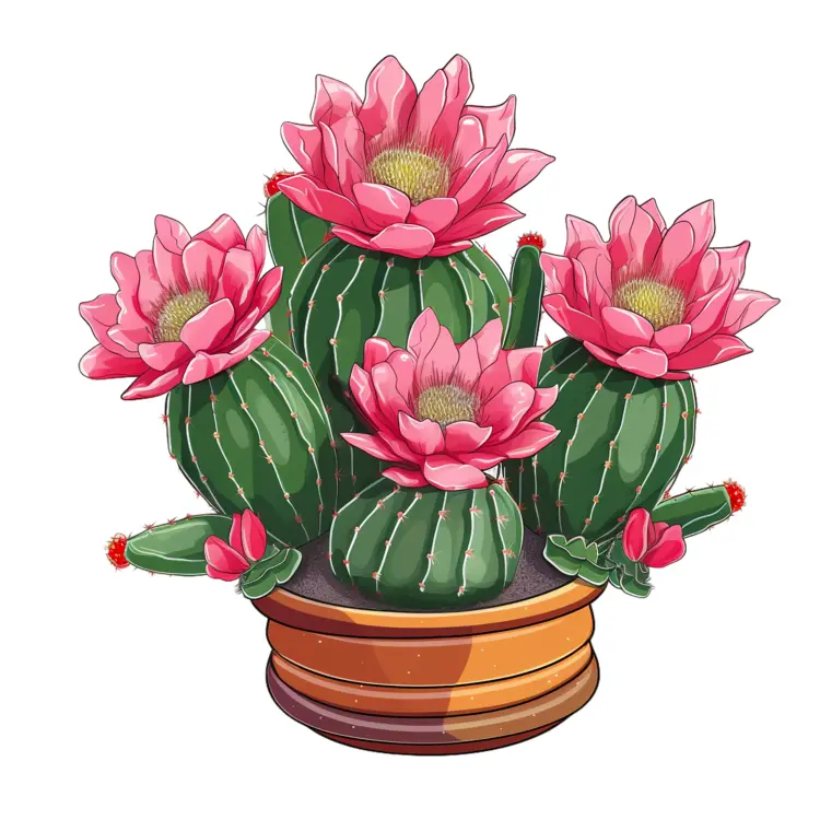 Cactus with Pink Blooms Illustration